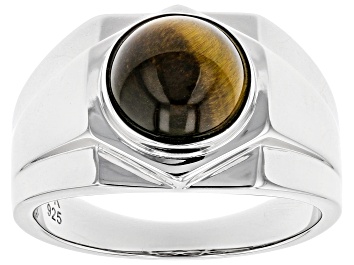 Picture of Brown Tiger's Eye Rhodium Over Silver Mens Ring