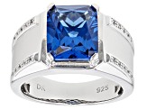 Blue Lab Created Spinel Rhodium Over Silver Mens Ring 5.94ctw