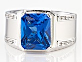 Blue Lab Created Spinel Rhodium Over Silver Mens Ring 5.94ctw