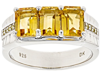 Picture of Yellow Citrine Rhodium Over Silver Mens Ring 2.84ctw