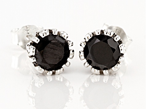 Black Spinel Rhodium Over Silver Stud Earrings 1.70ctw