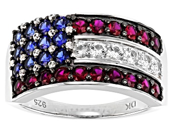Picture of Lab Created Ruby Rhodium Over Sterling Silver Men's Ring 2.46ctw