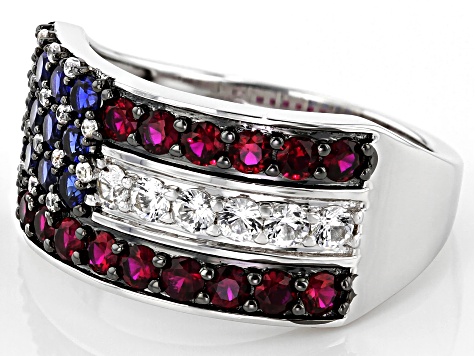 Lab Created Ruby Rhodium Over Sterling Silver Men's Ring 2.46ctw