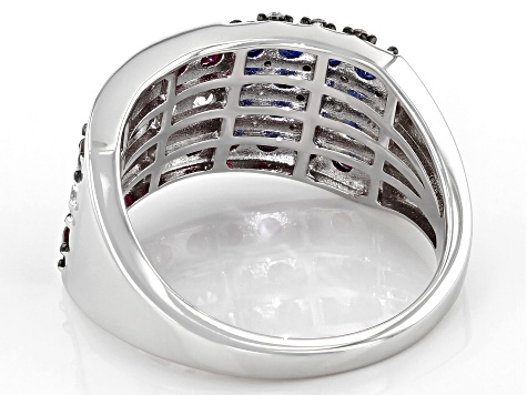 Lab Created Ruby Rhodium Over Sterling Silver Men's Ring 2.46ctw