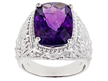 Picture of Purple African Amethyst Rhodium Over Silver Mens Ring 9.45ct