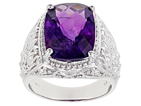 Purple African Amethyst Rhodium Over Silver Mens Ring 9.45ct