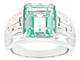 Lab Created Green Spinel Rhodium Over Sterling Silver Mens Ring 4.46ct