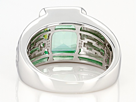Lab Created Green Spinel Rhodium Over Sterling Silver Mens Ring 4.46ct