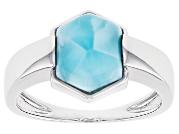 Picture of Blue Larimar Rhodium Over Sterling Silver Gent's Ring