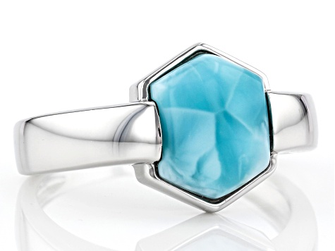 Blue Larimar Rhodium Over Sterling Silver Gent's Ring