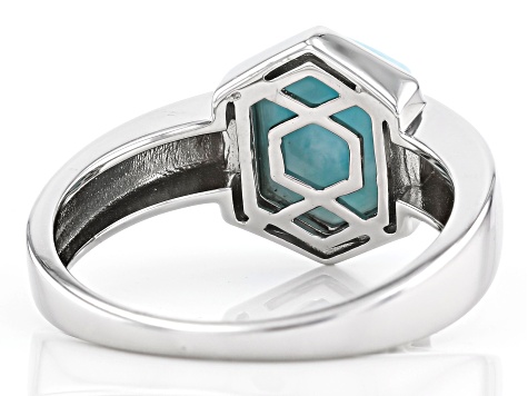 Blue Larimar Rhodium Over Sterling Silver Gent's Ring