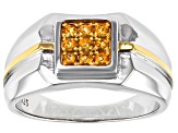 Golden Citrine Rhodium Over Sterling Silver Two-Tone Men's Ring .31ctw