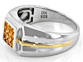 Golden Citrine Rhodium Over Sterling Silver Two-Tone Men's Ring .31ctw