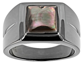 Picture of Mother Of Pearl Black Rhodium Over Silver Mens Ring