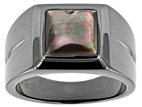 Mother Of Pearl Black Rhodium Over Silver Mens Ring