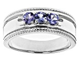 Blue Tanzanite Rhodium Over Sterling Silver Mens Band Ring .77ctw