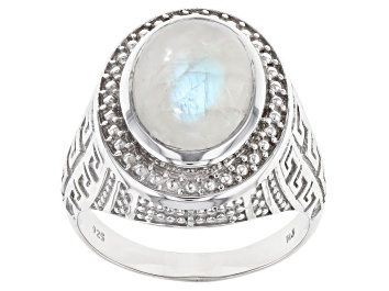 Picture of Multicolor Rainbow Moonstone Rhodium Over Sterling Silver Solitaire Men's Ring