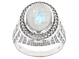 Multicolor Rainbow Moonstone Rhodium Over Sterling Silver Solitaire Men's Ring