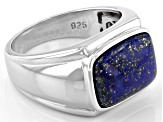 Blue Lapis Lazuli Rhodium Over Sterling Silver Ring