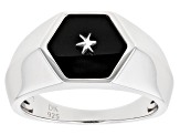 Black Onyx Rhodium Over Sterling Silver Mens Ring 1.70ct