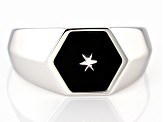 Black Onyx Rhodium Over Sterling Silver Mens Ring 1.70ct