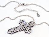 Blue Lab Created Spinel Rhodium Over Sterling Silver Mens Cross Pendant With Chain 3.25ctw