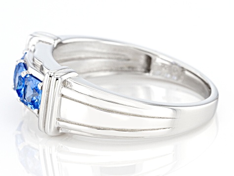 Blue Lab Created Spinel Rhodium Over Sterling Silver Men's Ring 1.28ctw