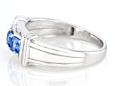 Blue Lab Created Spinel Rhodium Over Sterling Silver Men's Ring 1.28ctw