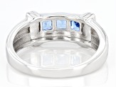 Blue Lab Created Spinel Rhodium Over Sterling Silver Men's Ring 1.28ctw