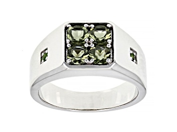 Picture of Green Moldavite  Rhodium Over Sterling Silver Mens Ring .86ctw