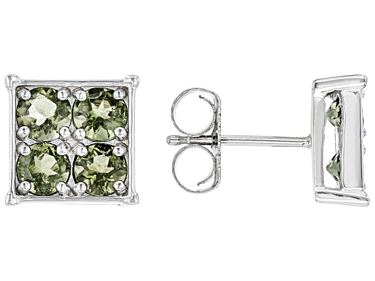 Green Moldavite Rhodium Over Sterling Silver Men's Stud Earrings 1.63ctw