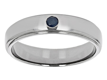 Picture of Blue Sapphire Black Rhodium Over Sterling Silver Men's Solitaire Band Ring 0.13ct