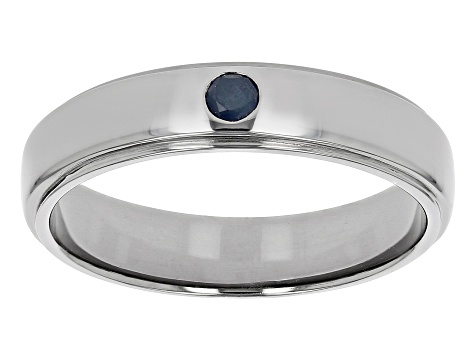 Blue Sapphire Black Rhodium Over Sterling Silver Men's Solitaire Band Ring 0.13ct