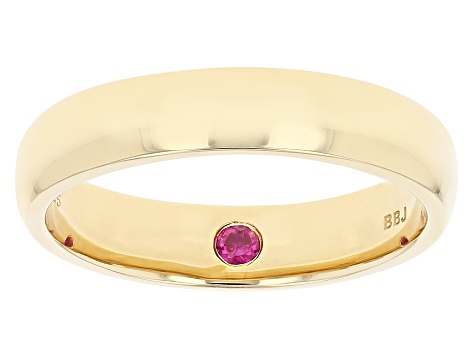 Red Lab Created Ruby 18K Yellow Gold Over Sterling Silver Men's Solitaire Band Ring 0.09ct