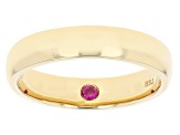 Red Lab Created Ruby 18K Yellow Gold Over Sterling Silver Men's Solitaire Band Ring 0.09ct