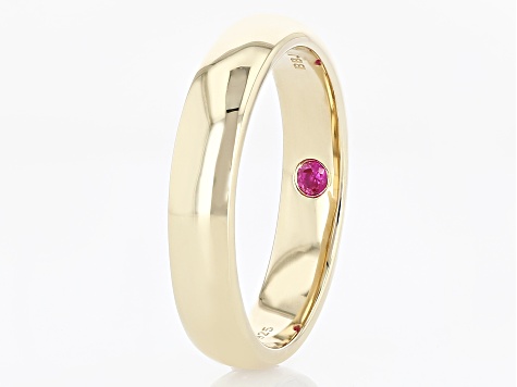 Red Lab Created Ruby 18K Yellow Gold Over Sterling Silver Men's Solitaire Band Ring 0.09ct