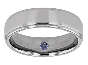 Picture of Blue Tanzanite Black Rhodium Over Sterling Silver Men's Ring 0.05ct