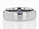 Blue Tanzanite Black Rhodium Over Sterling Silver Men's Ring 0.05ct