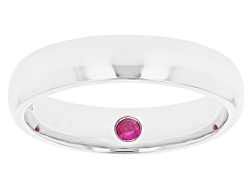 Picture of Red Lab Created Ruby Rhodium Over Sterling Silver Men's Solitaire Band Ring 0.09ct