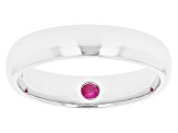 Red Lab Created Ruby Rhodium Over Sterling Silver Men's Solitaire Band Ring 0.09ct