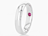 Red Lab Created Ruby Rhodium Over Sterling Silver Men's Solitaire Band Ring 0.09ct