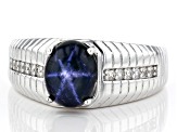 Blue Star Sapphire Rhodium Over Silver Men's Ring 4.11ctw
