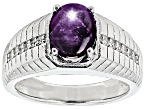 Red Indian Star Ruby Rhodium Over Silver Men's Ring 4.93ctw