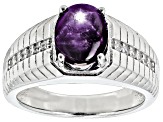 Red Indian Star Ruby Rhodium Over Silver Men's Ring 4.93ctw