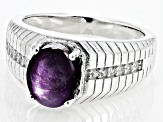 Red Indian Star Ruby Rhodium Over Silver Men's Ring 4.93ctw