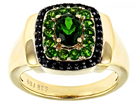 Green Chrome Diopside 18k Yellow Gold Over Sterling Silver Mens Ring 1.36ctw