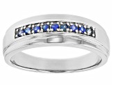 Blue Sapphire Rhodium Over Sterling Silver Men's Wedding Band Ring .23ctw