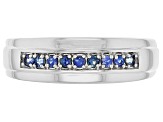 Blue Sapphire Rhodium Over Sterling Silver Men's Wedding Band Ring .23ctw