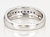 Blue Sapphire Rhodium Over Sterling Silver Men's Wedding Band Ring .23ctw