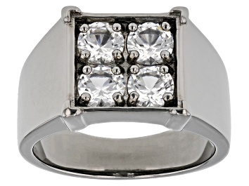 Picture of White Lab Created Sapphire, Black Rhodium Over Sterling Silver Men's Ring 1.95ctw